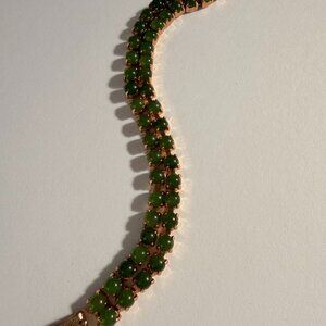 Vintage Green Jade Double Row Bead Bracelet – Gold Plated Fortune Clasp